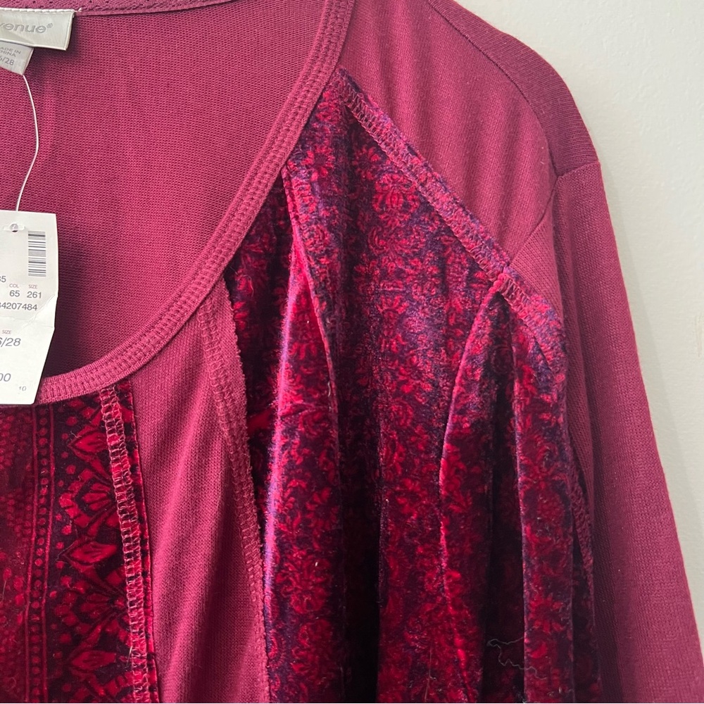 Avenue NWT Burgundy Red Velvet Long Sleeve Fairy Goth Witch Top - Picture 5 of 9